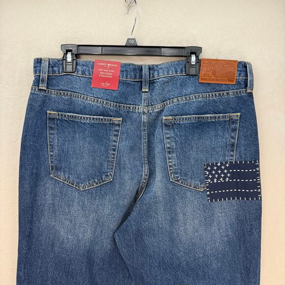 LUCKY BRAND LEGEND SERIES WOMEN'S 14/32R BOY MID RISE RELAXED STRAIGHT PATCHWORK - Picture 6 of 8